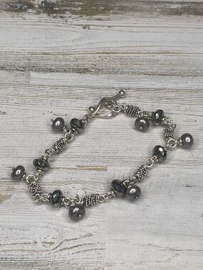 Michael Dawkins Sterling Silver Grey Pearl Pyrite Toggle Bracelet